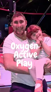 A promotional video showcasing the toddler play sessions at Oxygen Activeplay in MediaCity, featuring various play areas like trampolines, inflatables, and slides, as well as the cafe facilities.