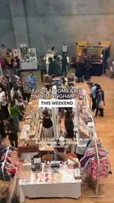 A short, fast-paced reel showcasing a food and home fair at Nottingham Contemporary. The video highlights various artisan stalls, including ceramics, textiles, and food products, alongside a live DJ and pizza service.