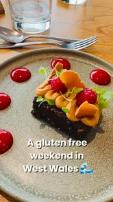 A montage of food and scenery from a weekend trip to West Wales, specifically highlighting gluten-free dining options at The Cliff Hotel & Spa and 1176 at Cardigan Castle.