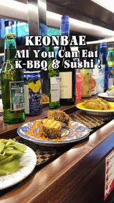 A promotional reel for Keonbae, highlighting their all-you-can-eat Korean BBQ and sushi offering. The video demonstrates the conveyor belt system for sushi and small plates, as well as the tabletop grilling experience for meats, providing a clear overview of the dining format and variety available.