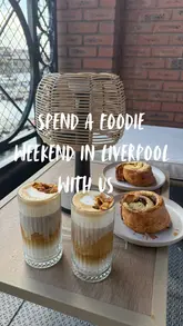The video follows a weekend food and drink tour around Liverpool, visiting Rise for specialty lattes, Fredericks for a small plates offer, and Rough Handmade for pastries.