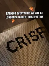 A top-down, high-contrast shot of a tiled floor featuring the venue's name, 'CRISP', used as a title card for a video review. The image effectively uses the venue's branding to set the scene for a 'ranking' style video.