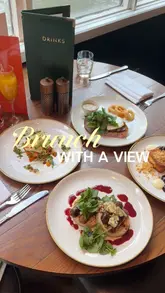 A short, aesthetic reel showcasing a brunch menu at the Marriott Victoria and Albert hotel. The video features a series of shots of various brunch dishes, cocktails, and the view of the canal from the table, set to music with text overlays.