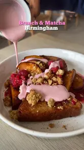 A short, aesthetic montage featuring brunch dishes and matcha drinks at Brondi in Birmingham. The video focuses on close-up shots of the food and drinks, including a pouring shot, and concludes with a shot of the venue's signage.
