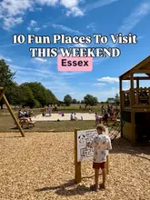 A bright, outdoor photograph of a child playing in a playground, serving as the cover image for a listicle about family-friendly activities in Essex.