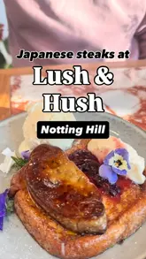 A montage of various dishes and drinks at Lush & Hush in Notting Hill, featuring items like oysters, croquettes, foie gras with brioche, and steak.