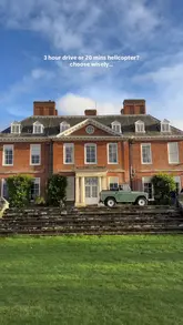 A short, high-production reel featuring a woman taking a helicopter ride to a country estate, contrasting the travel time with a car journey. The video highlights the luxury experience and the scenic views from the air.