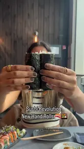 A short, punchy video showcasing the new hand rolls at Sushi Revolution in Shoreditch. The reel features close-up shots of the preparation process, including blowtorching, followed by a variety of sushi dishes and drinks, giving viewers a clear look at the menu offerings.