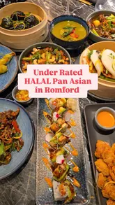 A promotional video for Minoa, a Pan-Asian restaurant in Romford, featuring a variety of dishes including sushi, curries, and desserts, alongside shots of the modern, upscale interior.