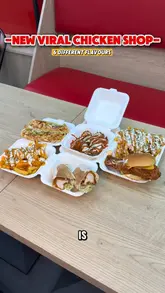 A creator visits a new fried chicken shop in Manchester called Sani's, showcasing the interior and reviewing several menu items including loaded fries, a chicken burger, chicken tacos, a wrap, and chicken tenders.