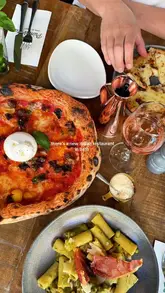 A promotional reel for PrimaVista in Bath, featuring a variety of Italian dishes including pizza, pasta, bruschetta, and desserts, alongside cocktails. The video uses quick, rhythmic cuts to showcase the food and the restaurant's interior decor.