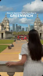 A comprehensive travel guide video showcasing a perfect day out in Greenwich, London. The video features a montage of iconic landmarks including Greenwich Park, the Royal Observatory, the Queen's House, the Old Royal Naval College, the Painted Hall, and the Chapel of St Peter and St Paul. It also highlights dining and leisure experiences at The Old Brewery and La Maritxu, as well as activities like visiting Greenwich Market and taking the Thames Clipper and IFS Cloud Cable Car.