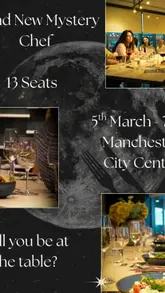 A short video showcasing a secret supper club experience in Manchester, featuring a 6-course tasting menu prepared by a local chef in an intimate setting.