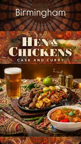 A family visits the Hen & Chickens pub, showcasing their large mixed grill, various curries, and naan bread. The video captures the casual, welcoming atmosphere and the enjoyment of the meal.