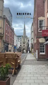 A travel guide montage showcasing various tourist attractions and hospitality venues in Bristol, including landmarks, a science centre, a boat pub, and restaurants.