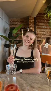 A fast-paced, energetic reel showcasing a bottomless brunch experience at a Pizza Express venue. The video features a montage of the group enjoying drinks, eating pizza and dough balls, and dancing to a live DJ, highlighting the transition from a meal to a party atmosphere.