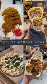 A montage-style video showcasing Colne Market Hall, highlighting various food vendors, live music, the record shop, and the overall atmosphere of the venue.
