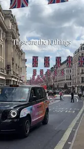 A fast-paced listicle video showcasing ten different activities and dining spots across London, including the ZSL London Zoo butterfly house, afternoon tea at Kona, an Uber Boat ride, and brunch at Boxcar.