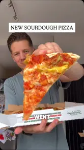 The creator reviews the new sourdough pizza range from Papa Johns, showcasing two different pizzas (chicken and pesto, and pepper and pepperoncini) and a hot honey dip. The video follows a standard review format with the creator tasting the food at home.