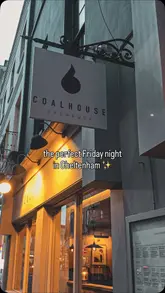 A montage showcasing a Friday night at Coalhouse Brew & Que in Cheltenham, featuring cocktails, various dishes like ribs and mac & cheese, and live music.