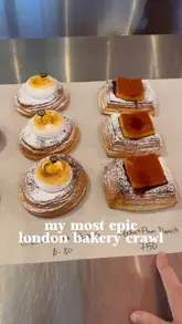 The video follows a creator on a bakery crawl through London, visiting three different venues: Panadera, Onsu, and St. John. The creator provides brief reviews of specific items at each location, including a leche flan danish, an ube donut, a chicken adobo bake, a sesame mala chicken bun, and a vanilla donut. The video uses a vlog format with voiceover and text overlays to guide the viewer through the experience.