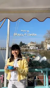 A short, aesthetic reel showcasing a brunch experience at Peggy Jean, a cafe located on a boat in Richmond, London. The video features shots of the riverside location, the boat exterior, and close-ups of brunch dishes like pancakes and avocado toast.