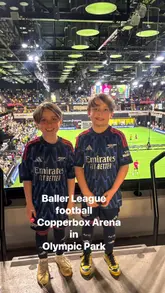A short, energetic video capturing the atmosphere of a Baller League football match at the Copperbox Arena in London's Olympic Park. The footage includes shots of the pitch, the crowd, the mascot, and the excitement of the game, providing a clear sense of the event's high-energy environment.