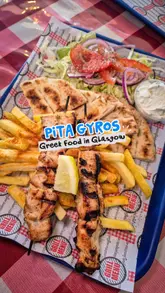 A short, energetic reel showcasing a Greek street food venue, highlighting the preparation of gyros wraps and chicken platters. The video features close-ups of the food being assembled, the cooking process, and the friendly staff, effectively communicating the casual and fresh nature of the food.