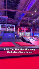 A fast-paced montage showcasing the UK's only Gladiators Experience in Birmingham. The video features participants taking on various iconic challenges from the show, including the Duel, Hang Tough, The Wall, and The Eliminator, providing a clear overview of the activities available for both adults and children.