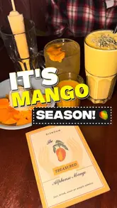 A vibrant vlog-style video showcasing the seasonal mango menu at Dishoom. The creator highlights various mango-infused dishes and drinks, including lassis, kulfi, and fresh mango desserts, while also showing the restaurant's atmosphere and other savoury dishes.