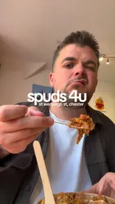Here are a few options for your alt text, depending on how specific you want to be:

**Option 1 (Descriptive & SEO-focused):**
"A loaded baked potato topped with creamy chicken curry and crispy onions from Spuds4u in Chester." (96 characters)

**Option 2 (Action-oriented):**
"Close-up of a delicious cheesy chicken curry baked potato with crispy onions at Spuds4u, Chester." (96 characters)

**Option 3 (Short & punchy):**
"A steaming, loaded chicken curry baked potato with crispy onions from Spuds4u Chester." (86 characters)

**SEO Tip:** Including the location (Chester) and the specific dish (chicken curry baked potato) is the best way to help your image rank in local search results.