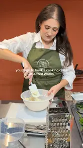 A montage video showcasing a cooking class experience at Alfred Works, featuring participants preparing meze dishes and cocktails in a collaborative kitchen setting.