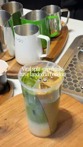 A short, visually focused video showcasing the preparation of a split-cup drink at SLRP in Kingston, featuring both matcha and coffee components.
