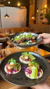 PSA @blackhouseleeds have had a menu upgrade and there’s some delicious additions!! 🥩🌮 

Highlights from the new menu include that massive steak salad and the fish tacos, very tasty! I also LOVED the lamb which came with a delicious pomegranate gravy, this was my fave, probably cos I bloody love spinach!! 🤣

The new menu will officially launch on the 26th of May 😍

#leeds #newmenu #food #steak