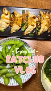 A creator promotes a discount app called EatClub by demonstrating how to use it to get money off a meal at a Korean restaurant called Pocha in Bristol. The video features the app interface, the creator talking to the camera, and shots of various dishes.