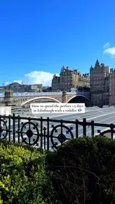 A fast-paced travel itinerary video showcasing a 1.5-day trip to Edinburgh with a toddler, highlighting various tourist attractions, restaurants, and cafes.