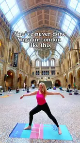 A promotional video showcasing a yoga class held inside the main hall of the Natural History Museum in London, beneath the blue whale skeleton.
