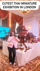 A short, informative vlog showcasing a free miniature Thai exhibition at the Royal Thai Embassy in London. The creator provides clear directions from the nearest station and highlights the intricate details of the handcrafted miniature Thai homes and village scenes on display.