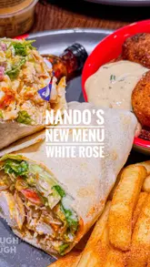 A high-energy review of new menu items at a Nando's restaurant in White Rose, Leeds. The creator showcases the Big Caesar Wrap, Rostinas, Peri Peri Saka marinade, frozen cocktails, and the Ultimate Chocolate Brownie, providing commentary on the flavours and experience.