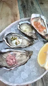 A montage showcasing The Oyster Shack, a rustic seafood restaurant. The video features exterior shots of the venue, the menu, the grilling process, and a variety of dishes including oysters, scallops, grilled fish, and desserts.