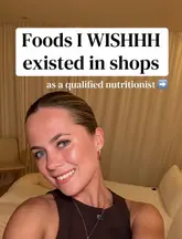 A selfie-style video cover image featuring a nutritionist discussing food products she wishes existed in shops. The image is clear and well-composed for a personal brand post, though it does not feature a hospitality venue.