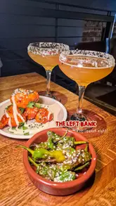 A montage video showcasing the refurbished interior and new summer menu at The Left Bank in Glasgow, featuring a variety of dishes and cocktails.