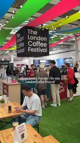 A fast-paced montage showcasing various coffee vendors, brewing techniques, latte art, and interactive experiences at the London Coffee Festival.