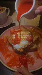 A montage of various dishes and drinks at the newly refurbished Wonderlust Bistro in Oldham, featuring close-ups of cheese pulls, steak and eggs, and French toast.