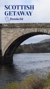 A montage showcasing a hotel stay and dining experience in Dunkeld, Scotland, featuring room interiors, cocktails, and plated dishes.