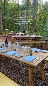 A montage showcasing an immersive forest dining experience called The Wild Table, featuring open-fire cooking, a multi-course menu, and a scenic outdoor setting.