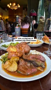 A visually enticing reel showcasing a Sunday roast experience at The Parakeet in Kentish Town, featuring close-ups of roast beef, Yorkshire pudding, and sides, alongside shots of the pub's interior and exterior.