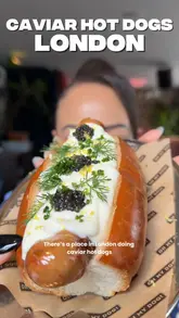 A creator visits a London venue to try their limited-edition caviar hot dog and caviar ice cream sundae, providing a direct review of the unique flavour combinations.