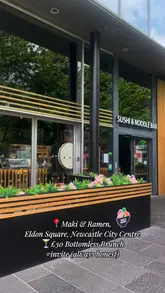 A montage-style video showcasing a bottomless brunch experience at Maki & Ramen in Newcastle, featuring various sushi rolls, sides, and cocktails.