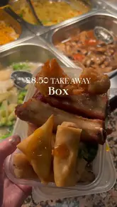 A short video showcasing a Chinese buffet takeaway box service in Manchester, demonstrating the variety of food available for a fixed price of £8.50.